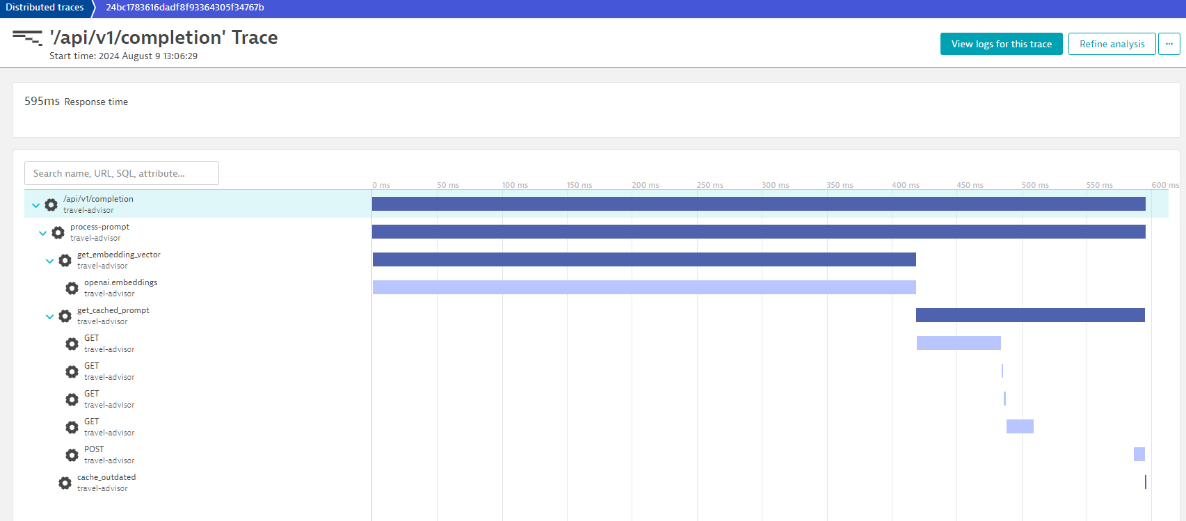 distributed trace returning from Weaviate