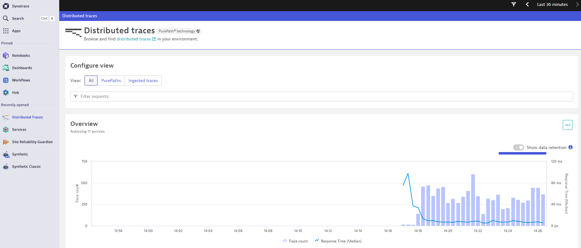 dynatrace: distributed traces screen