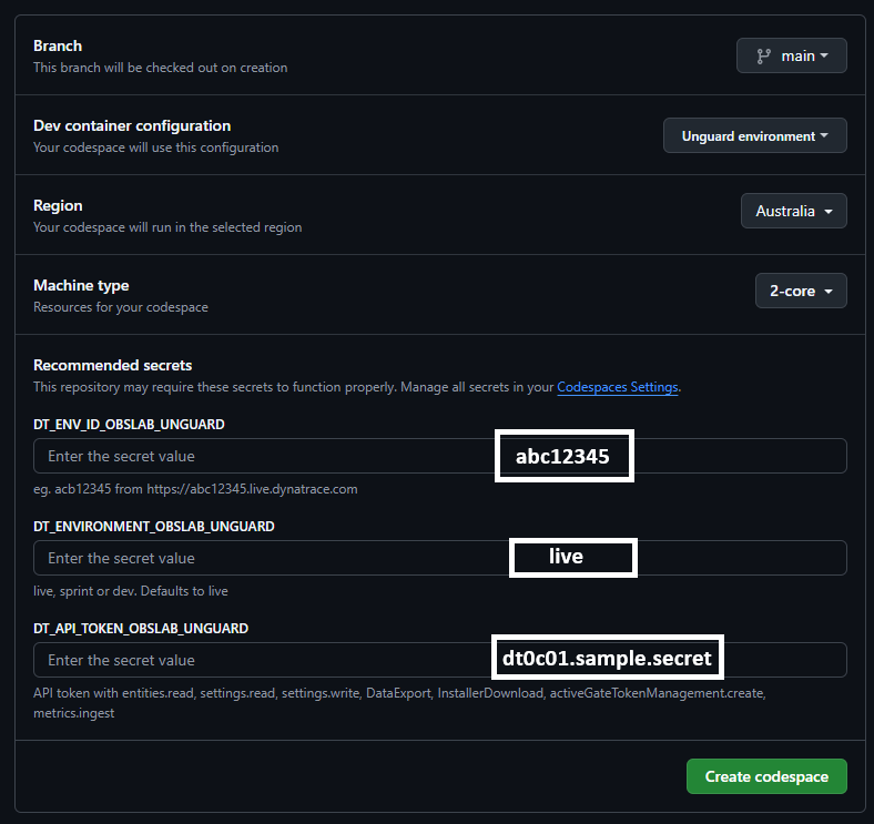 codespace form