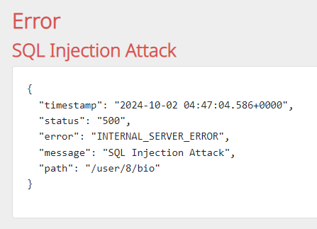 unguard SQL injection blocked